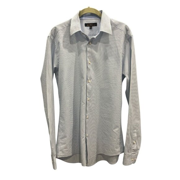 Ben Sherman Dress Shirt Mens Blue Cotton Striped 15 1/2 34/35 - Picture 1 of 5